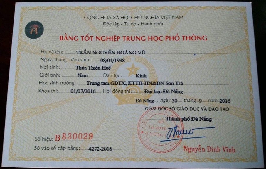 LÀM BẰNG CẤP 3 THPT ĐÀ NẴNG