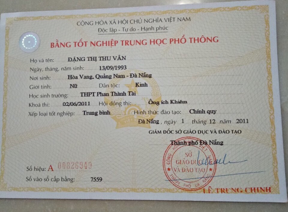 LÀM BẰNG CẤP 3 THPT ĐÀ NẴNG